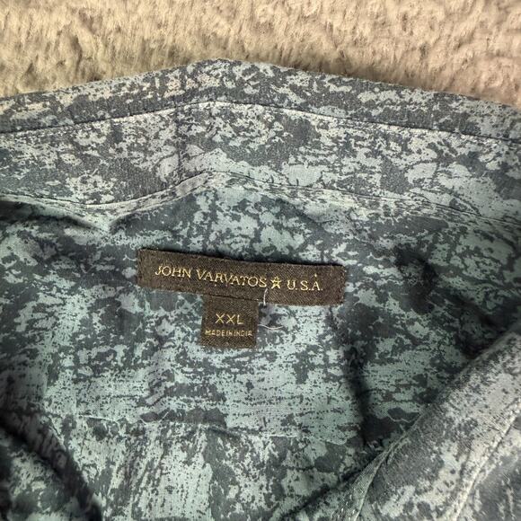 John Varvatos Shirt Mens 2XL Blue Geometric Abstract Lightweight Sheer - Picture 3 of 12
